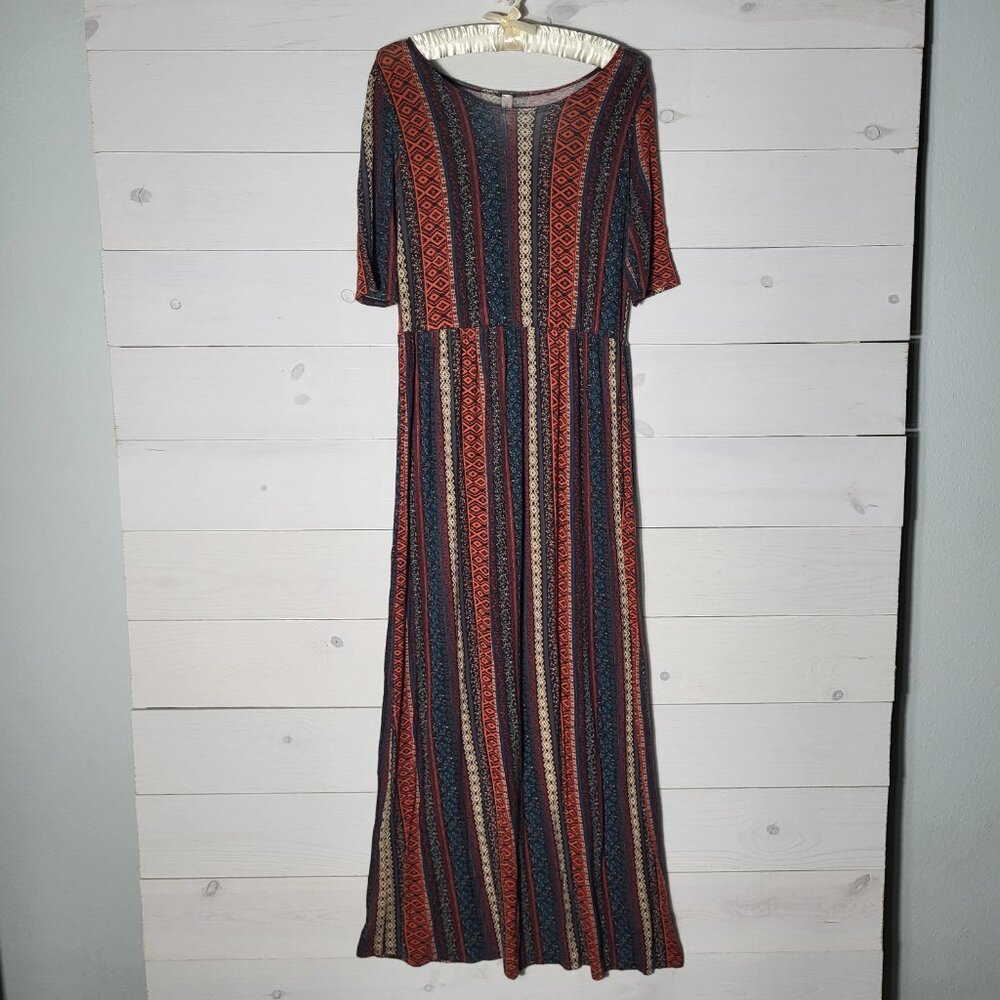 Women's Maxi Dress Patchwork Western Earthy Stripe Boho Cottagecore